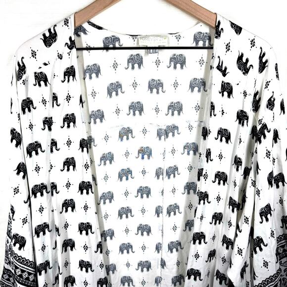 FOREVER 21 Paisley Duster Plus Size 1X Elephant Neutral Thailand Boho Hippie - Picture 2 of 8